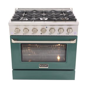 KUCHT 36-in 5.2-ft³ Dual Fuel Stainless Steel Freestanding Range for Propane Gas and Convection Oven w/ Green Oven Door