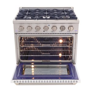 Cuisinière autoportante biénergie propane et électrique KUCHT à 6 brûleurs, 36 po, 5,2 pi³ avec four à convection, bleu