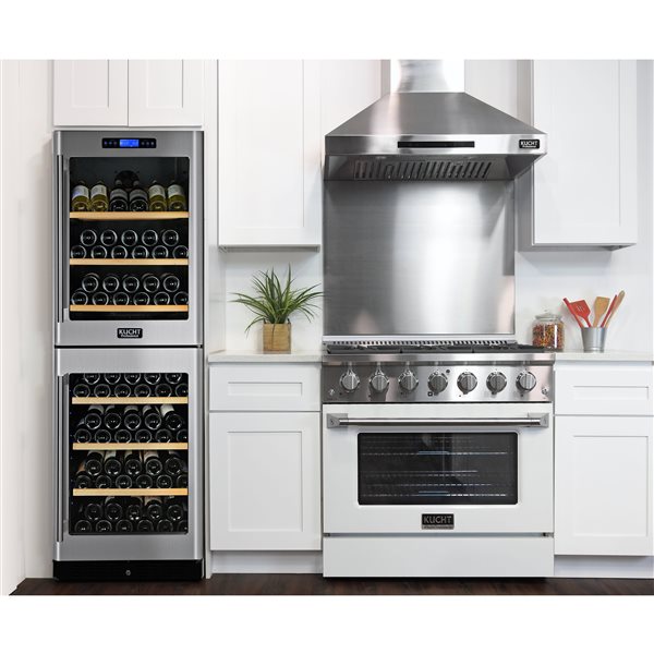 Cuisinière autoportante biénergie propane et électrique KUCHT à 6 brûleurs, 36 po, 5,2 pi³ avec four à convection, blanc