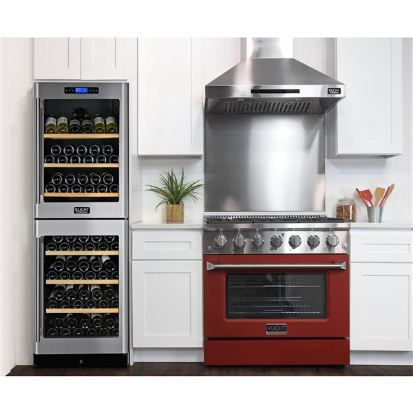 Cuisinière autoportante biénergie propane et électrique KUCHT à 6 brûleurs, 36 po, 5,2 pi³ avec four à convection, rouge