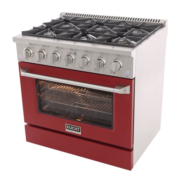 Cuisinière autoportante biénergie propane et électrique KUCHT à 6 brûleurs, 36 po, 5,2 pi³ avec four à convection, rouge