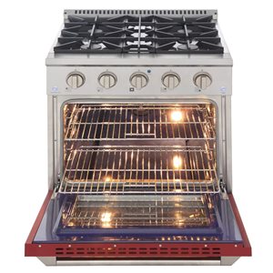 Cuisinière autoportante biénergie gaz et électrique KUCHT à 4 brûleurs, 30 po, 4,2 pi³ avec four à convection, rouge