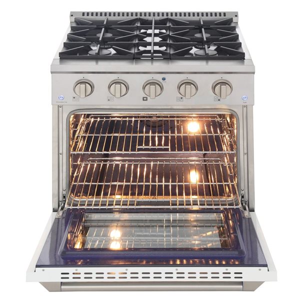 Cuisinière à gaz biénergie propane et électrique KUCHT à 4 brûleurs, 30 po, 4,2 pi³ avec four à convection blanc