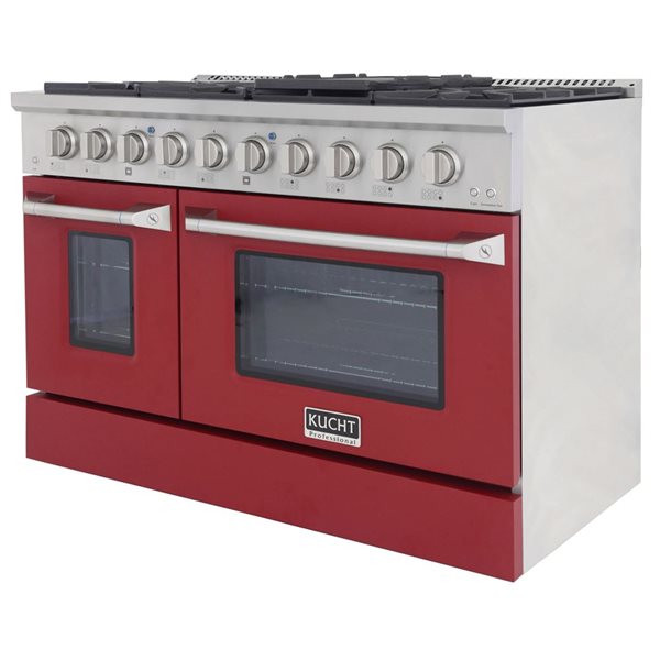 KUCHT 48-in 8 Burners 6.7-ft³ Dual Fuel Freestanding Range for Propane Gas w/ Red Oven Doors