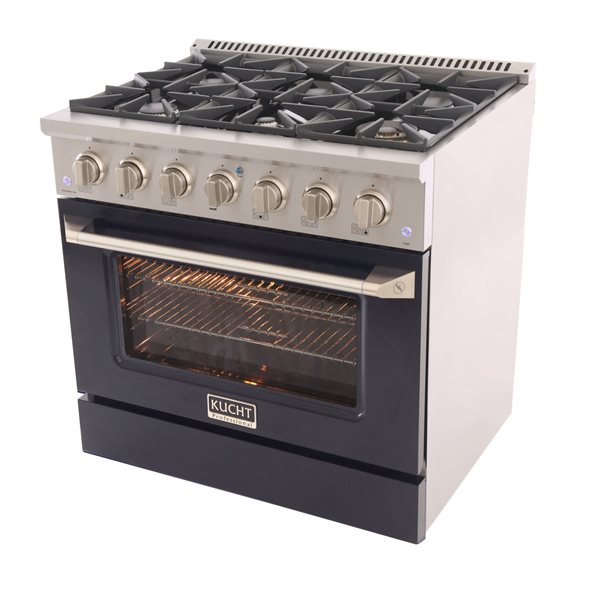 Cuisinière autoportante biénergie propane et convection KUCHT à 6 brûleurs, 36 po, 5,2 pi³, noir