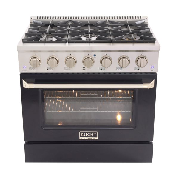 KUCHT 36-in 5.2-ft³ Dual Fuel Stainless Steel Freestanding Range for Propane Gas and Convection Oven w/ Black Oven Door