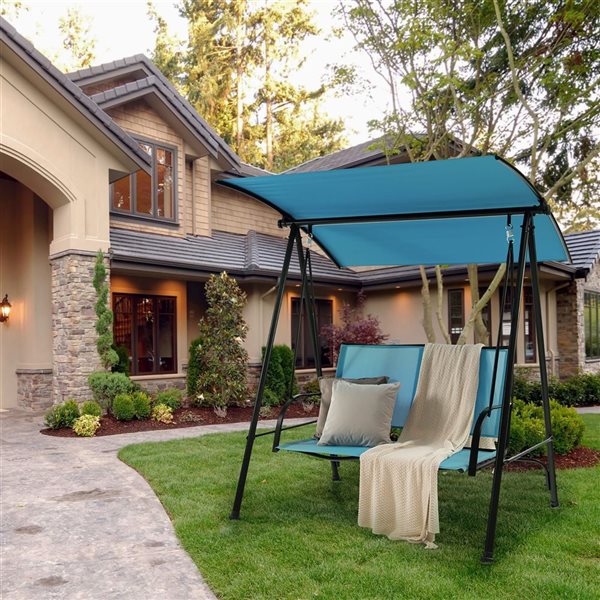 Costway 2-Seat Patio Swing with Dark Blue Adjustable Canopy