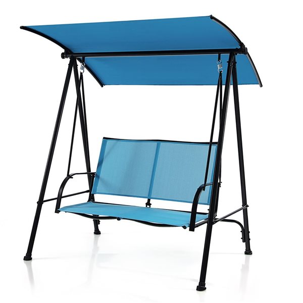 Costway 2-Seat Patio Swing with Dark Blue Adjustable Canopy