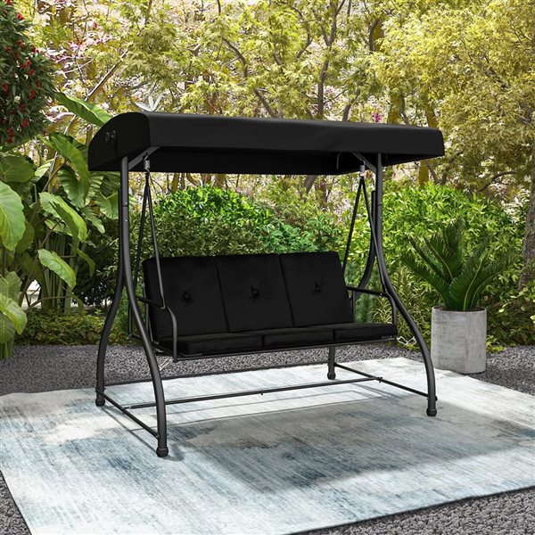 Costway 57-in 3-Seat Red Wine Patio Swing Glider w/ Adjustable Canopy