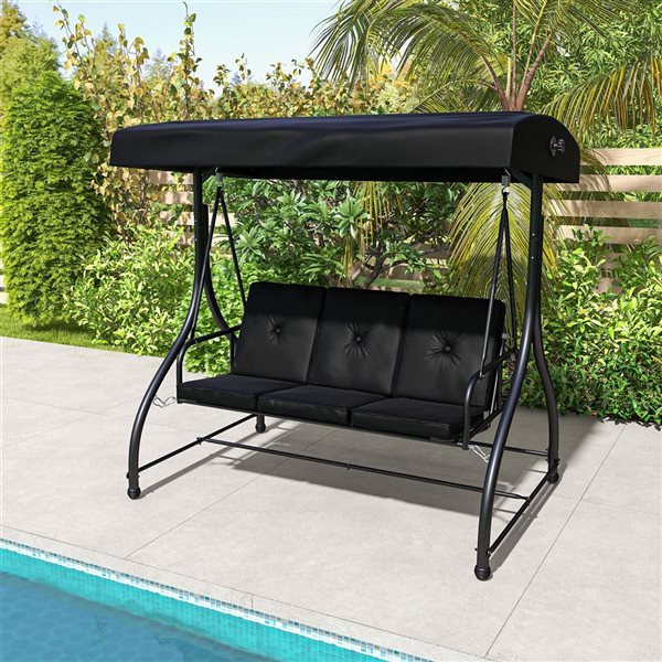 Costway 57-in 3-Seat Red Wine Patio Swing Glider w/ Adjustable Canopy