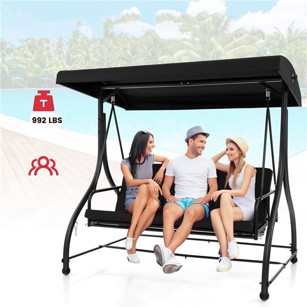 Costway 57-in 3-Seat Red Wine Patio Swing Glider w/ Adjustable Canopy