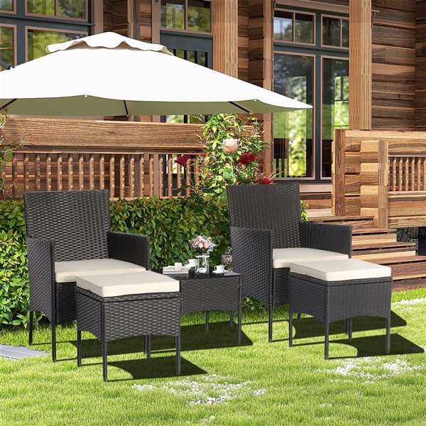 Costway 5-Piece Patio Rattan Armrest Chair and Side Table w/ Beige Cushion