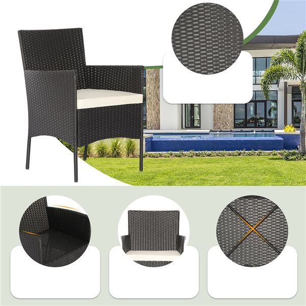 Costway 5-Piece Patio Rattan Armrest Chair and Side Table w/ Beige Cushion