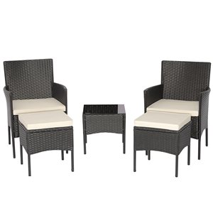 Costway 5-Piece Patio Rattan Armrest Chair and Side Table w/ Beige Cushion