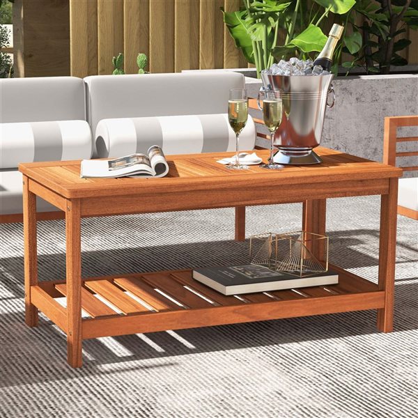 Costway 35.5-in x 18-in 2-Tier  Wood Patio Coffee Table