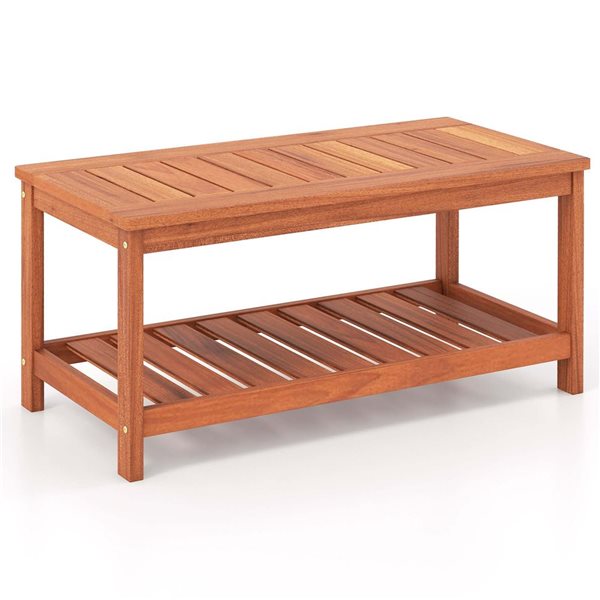 Costway 35.5-in x 18-in 2-Tier  Wood Patio Coffee Table