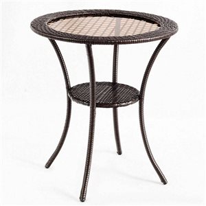 Costway 26-in Round Glass Top Brown Rattan Coffee Table w/Lower Shelf