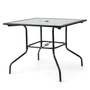 Costway 35-in Square Tempered Glass Top Patio Bistro Table Patio w/ 1.5-in Umbrella Hole