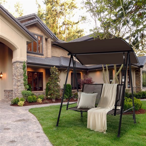 Costway 2-Seat Patio Swing with Dark Brown Adjustable Canopy