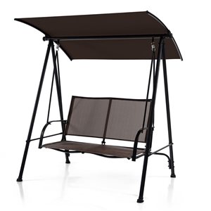 Costway 2-Seat Patio Swing with Dark Brown Adjustable Canopy