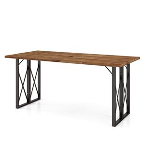 Costway 67-in Acacia Wood and Metal Outdoor Dining Table w/Umbrella Hole