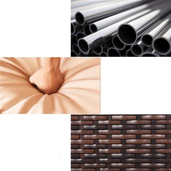 Costway 3-Piece Outdoor Rattan Beige Sofa Lounge Chaise w/Table