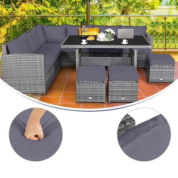 Costway 7-Piece Gray Patio Rattan Sectional Sofa Set w/ Table and Ottoman