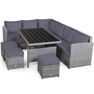 Costway 7-Piece Gray Patio Rattan Sectional Sofa Set w/ Table and Ottoman