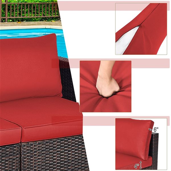 Costway 4-Piece Patio Rattan Corner Sectional Sofa Set w/ Red Cushion