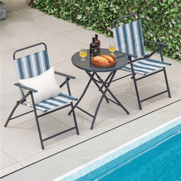 Costway 3-Piece Metal Outdoor Patio Folding Dining Table and Chair Set