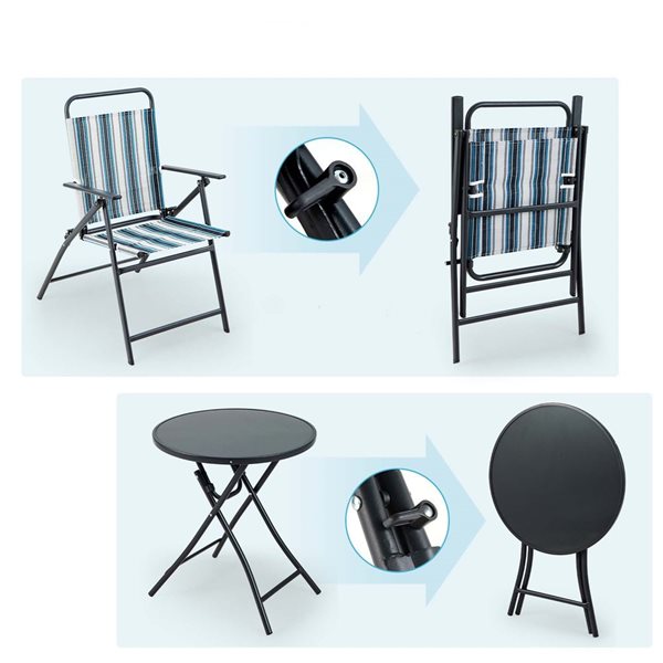 Costway 3-Piece Metal Outdoor Patio Folding Dining Table and Chair Set