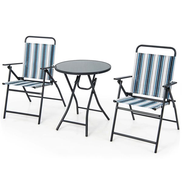 Costway 3-Piece Metal Outdoor Patio Folding Dining Table and Chair Set