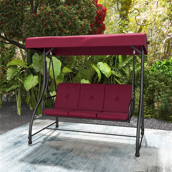 Costway 57-in 3-Seat Black Patio Swing Glider w/ Adjustable Canopy