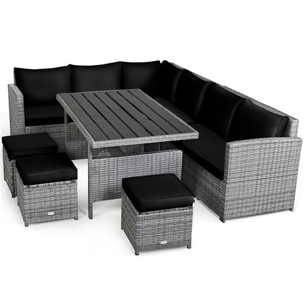 Costway 7-Piece Black Patio Rattan Sectional Sofa Set w/ Table and Ottoman