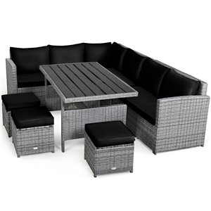 Costway 7-Piece Black Patio Rattan Sectional Sofa Set w/ Table and Ottoman