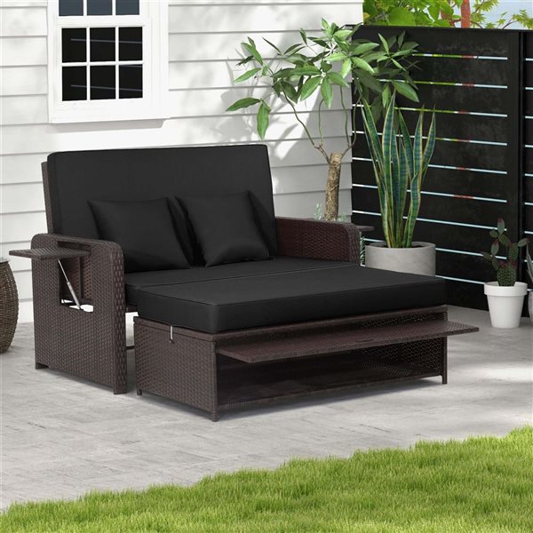 Costway Patio Rattan Black Loveseat Daybed w/Storage