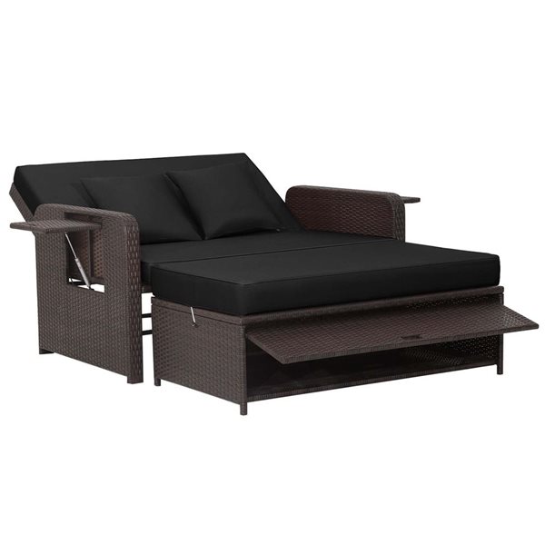 Costway Patio Rattan Black Loveseat Daybed w/Storage