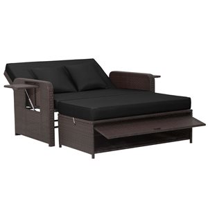 Costway Patio Rattan Black Loveseat Daybed w/Storage