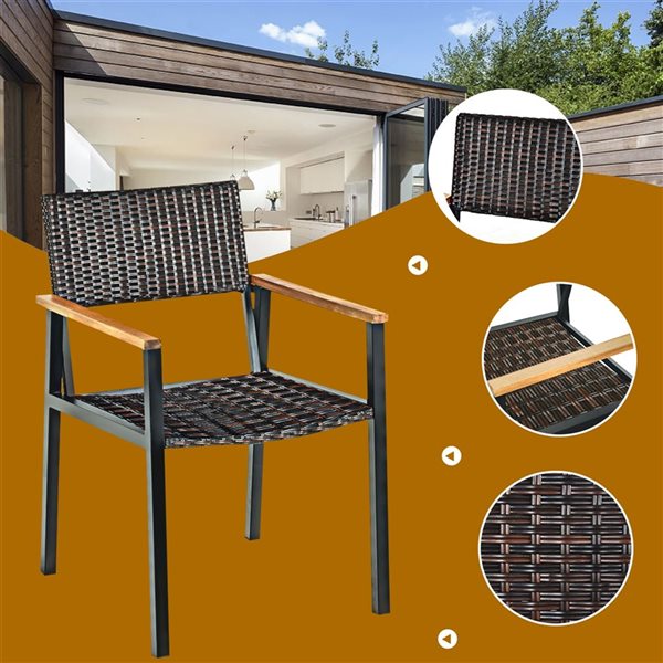 Costway 7-Piece Black Patio Rattan Dining Chair Table Set w/ Umbrella Hole
