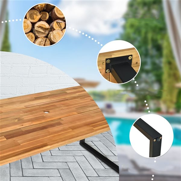 Costway 7-Piece Black Patio Rattan Dining Chair Table Set w/ Umbrella Hole