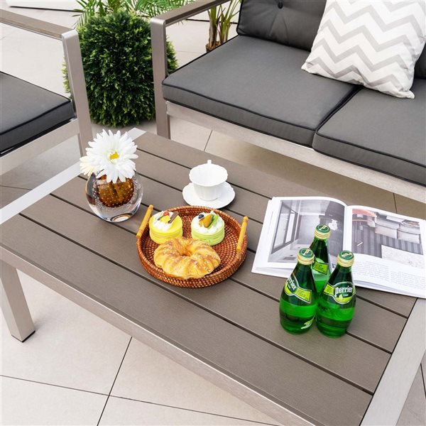 Costway 39.5-in x 24-in Gray Aluminum Patio Coffee Table