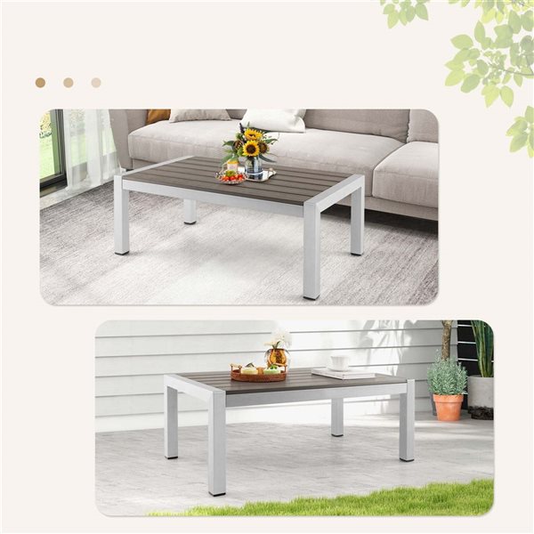 Costway 39.5-in x 24-in Gray Aluminum Patio Coffee Table