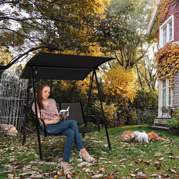 Costway 2-Seat Patio Swing with Black Adjustable Canopy