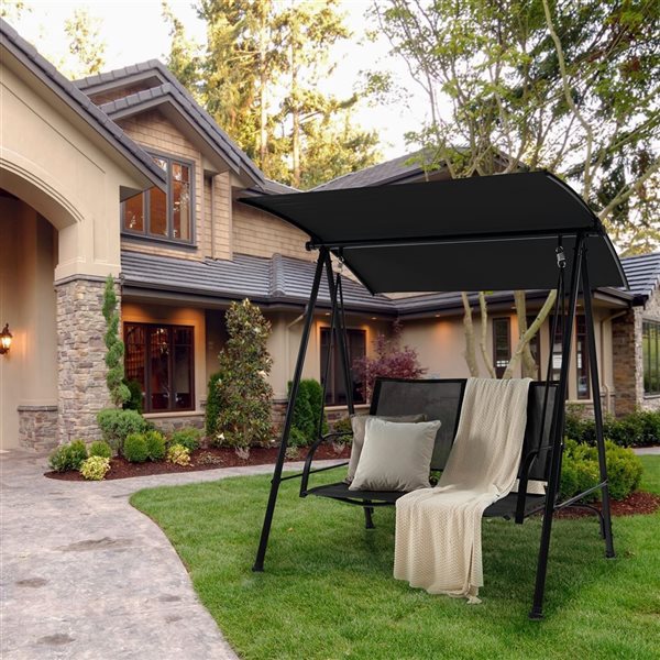 Costway 2-Seat Patio Swing with Black Adjustable Canopy