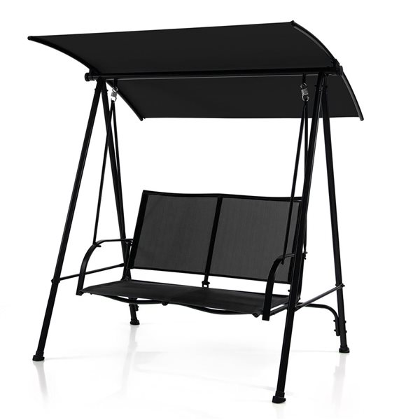 Costway 2-Seat Patio Swing with Black Adjustable Canopy