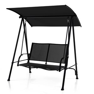 Costway 2-Seat Patio Swing with Black Adjustable Canopy