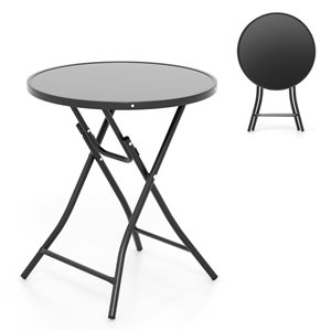 Costway 23-in Black Round Folding Bistro Table with Tempered Glass Tabletop