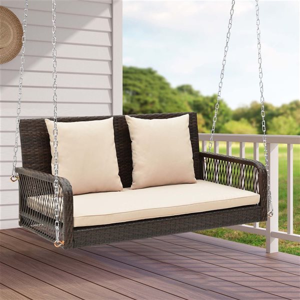 Costway 41.5-in x 20.5-in 2-Seater Beige Hanging Porch Swing