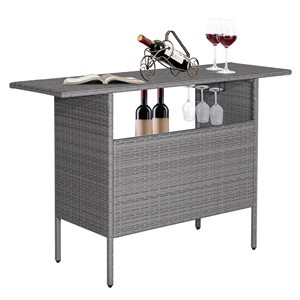 Costway 55-in x 18-in Gray Rattan Wicker Bar Height Table w/Storage Shelf