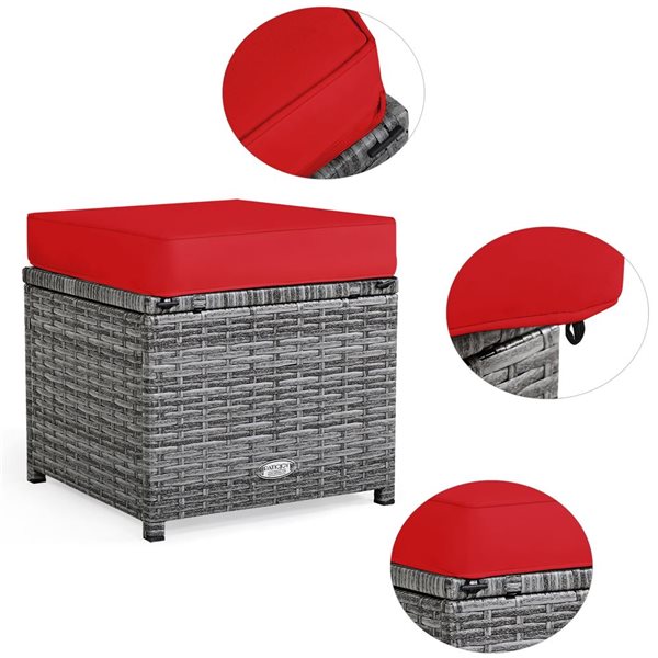 Costway 7-Piece Red Patio Rattan Sectional Sofa Set w/ Table and Ottoman